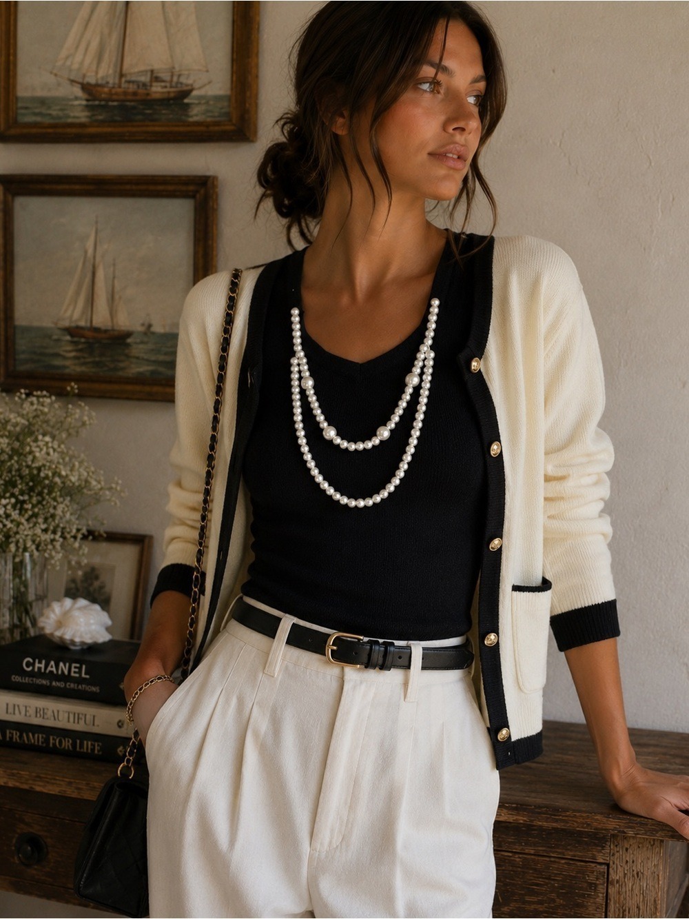 Vintage Pearl Detail Sweater Tank Top Petite Small Old Money Chic